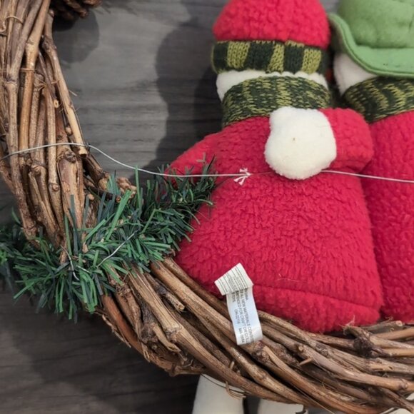 16" Merry Christmas Grapevine Wreath Plush Snowman Family Holiday Decor - Picture 11 of 13